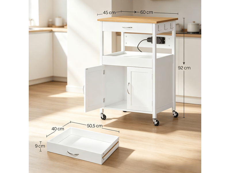 Desserte de cuisine mobile, chariot de rangement multifonction, îlot cuisine compact, blanc - Conforama C