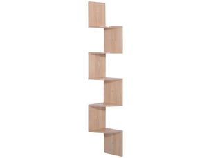 Étagère d'angle murale de rangement forme zigzag 20l x 20l x 126h cm chêne clair 5 niveaux bois