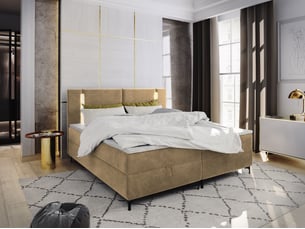 Lit avec rangement 160x200 cm <strong>MASSENO</strong>  <strong></strong> coloris beige