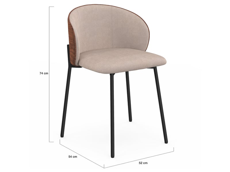  Lot de 4 chaises penny en tissu taupe et dossier effet noyer pour salle à manger  - Conforama E