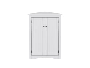Meuble salle de bain - 61.5x34.5x80cm - armoire de coin autoportante avec 2 portes, 3 niveaux de rangement en bois mdf - blanc