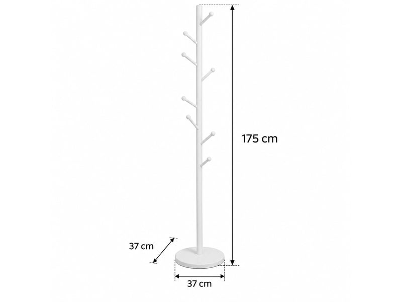  Portemanteau sur pieds en métal blanc mat avec 8 armes pour entrée &amp; chambre – longueur 37 x profondeur 37 x hauteur 175 cm  - Conforama C