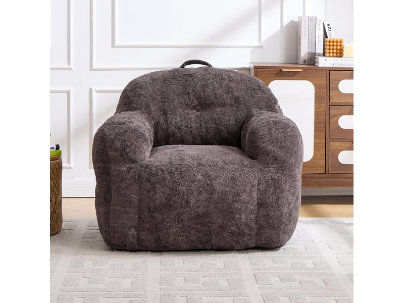  Fauteuil poire 95x95x79 cm avec accoudoirs en fausse fourrure gris foncé  - Conforama C
