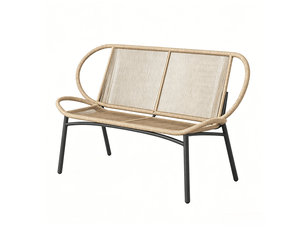 Banc de jardin 2 places en résine tressée et métal noir et naturel