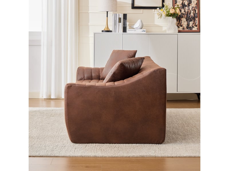 Canapé droit fixe 2 places en tissu marron 187 x 95 x 80 cm, capitonnage vertical, pour salon, bureau ou chambre W3245P515678 - Conforama D