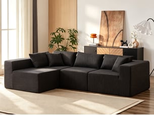 Canapé d'angle compressé réversible fixe <strong>BGSRYAO</strong> <strong></strong> 4 places Velours côtelé Noir