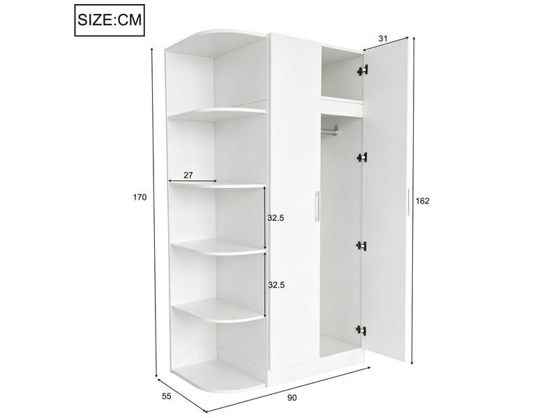  Armoire,90x55x170 cm,2 portes avec rangements,mdf,blanche  - Conforama C