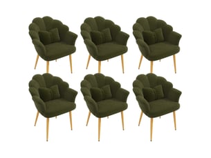 Lot de 6 fauteuils de salle à manger 64x65,5x85 cm en tissu teddy vert, pieds dorés