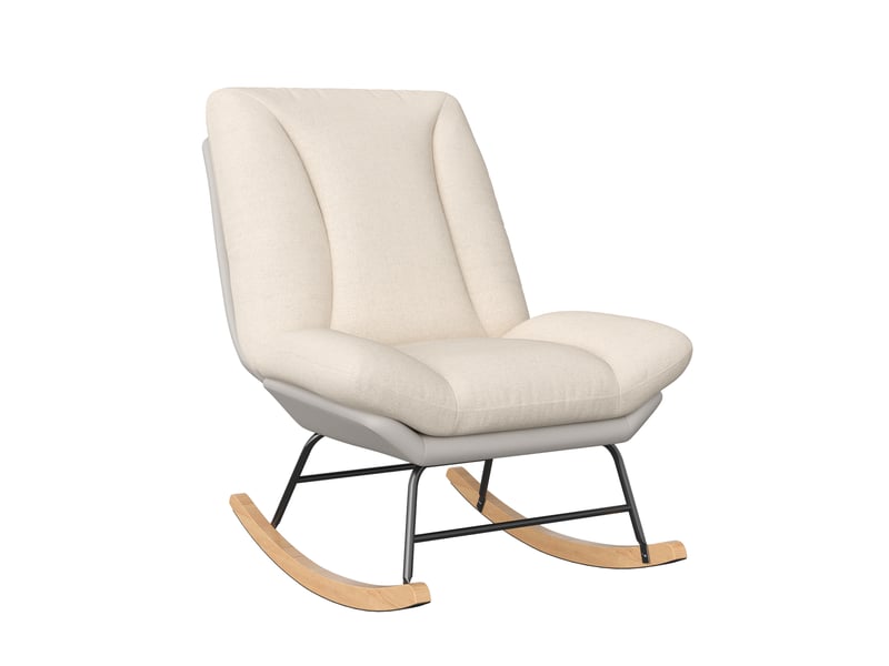  Fauteuil à bascule - 59 x 90,5 x 70 cm - beige et gris - dossier inclinable 5 positions avec tissu lin et similicuir  - Conforama A