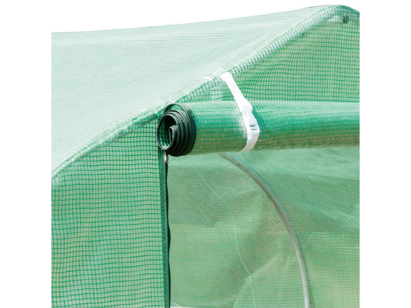  Serre de jardin tunnel 590x300x200 cm – verte – 8 fenêtres, porte enroulable et piquets d'ancrage  - Conforama E