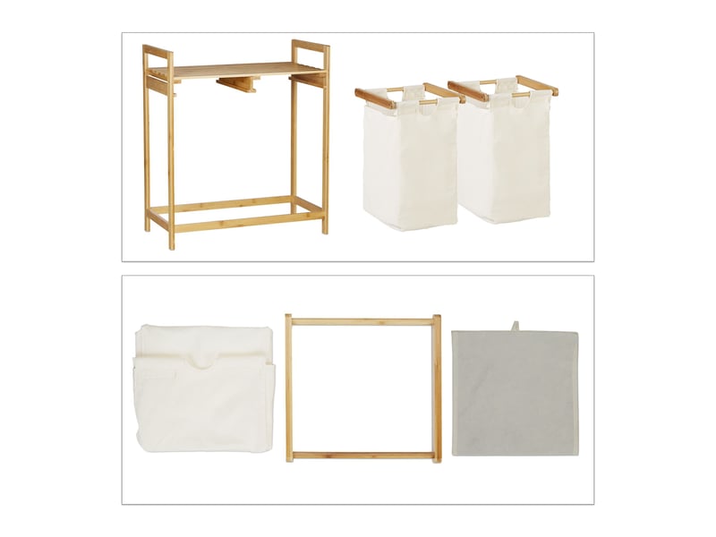  Panier à linge double pratique avec 2 compartiments 70 x 40 x 60 cm en bambou naturel 13_0007557  - Conforama C