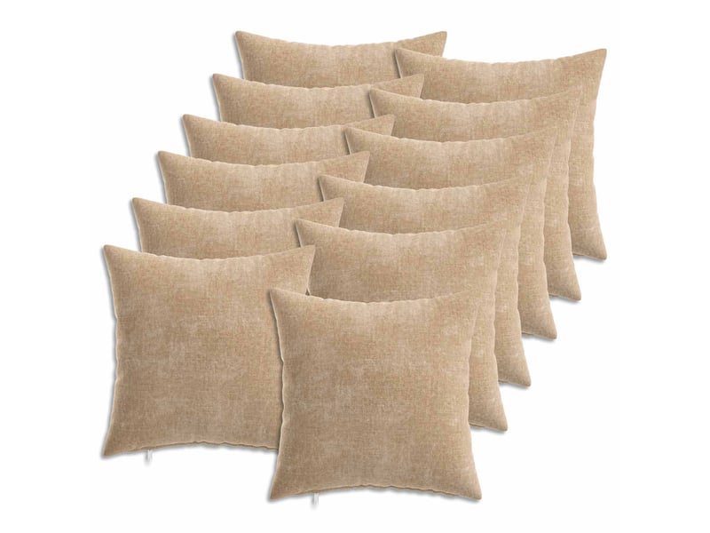  Lot de 12 housses de coussin heerlen taupe 40 x 40 cm tissu chenille cf48991  - Conforama A