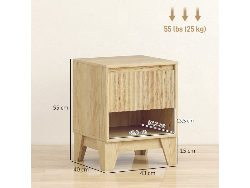  Lot de 2 tables de chevet étroites 43 x 40 x 55 cm tiroir ouvert rangement moderne en panneau de particules bois naturel 21_0003754  - Conforama B