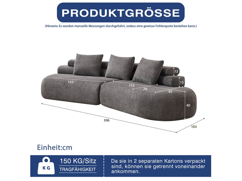  Canapé modulable 3 places en chenille gris anthracite, design incurvé  - Conforama C