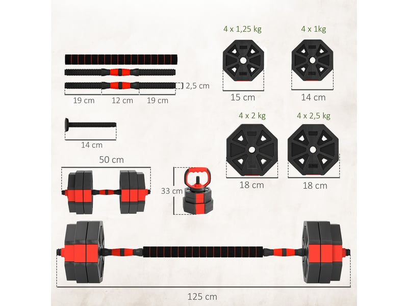 Ensemble d'haltères 6 en 1, réglables jusqu'à 30 kg, pour l'entraînement musculaire à domicile - Conforama E