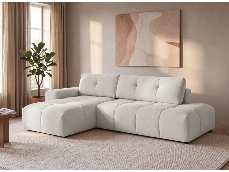  Canapé d'angle convertible avec coffre en tissu texturé beige angeline - angle gauche 12390-M3-BEI - Conforama B