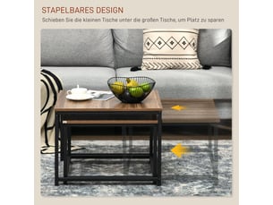 Lot de 2 tables basses industrielles en bois et acier, style naturel pour salon