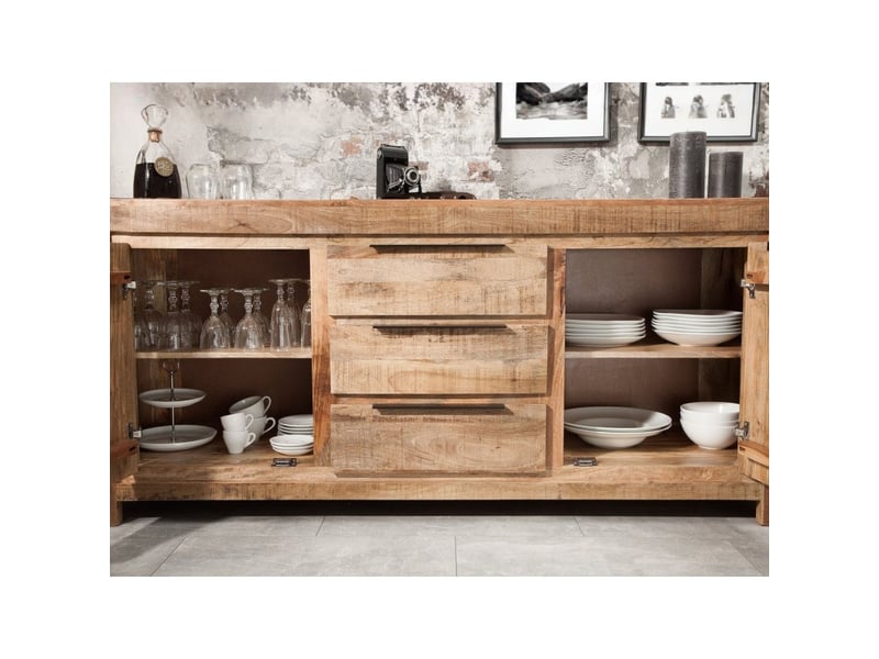 Buffet loden 174 cm en bois massif de manguier – 2 portes, 3 tiroirs et nombreux rangements - Conforama E