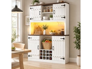Haut buffet de cuisine 120x40x180 cm avec led rgb, casier à bouteilles, blanc