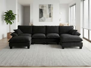 Canapé d'angle droit fixe BGSRYAO 6 places Tissu Noir