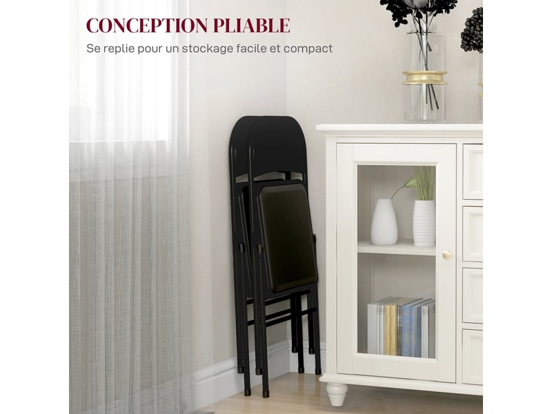  Lot de 2 chaises pliantes chaises de salle à manger portables cadre en acier noir dim. 45l x 46p x 78h cm  - Conforama R