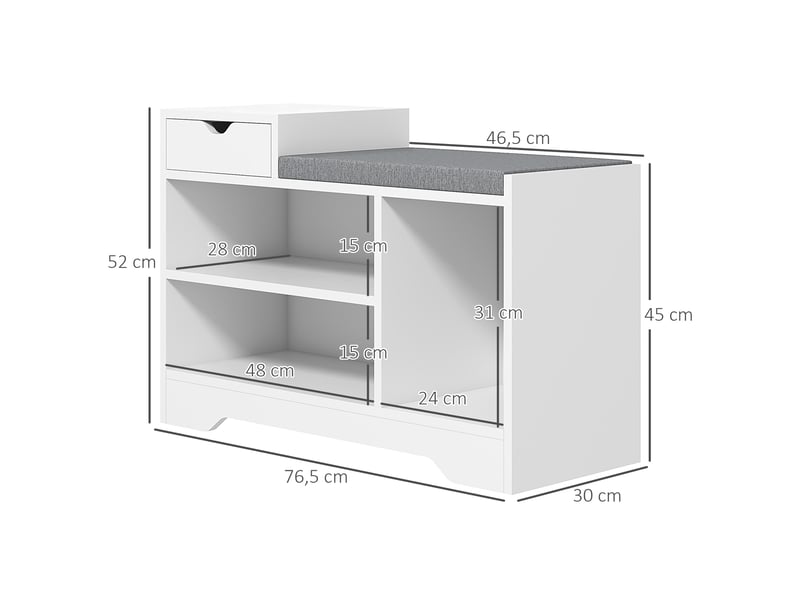  Meuble et banc à chaussures 1 tiroir et 3 compartiments, capacité 5 paires mdf, 76,5l x 30d x 52h cm  - Conforama E
