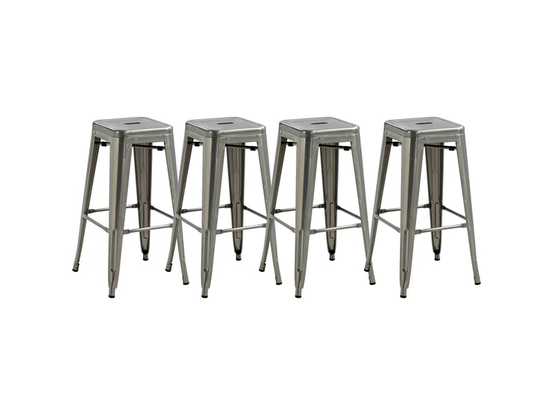  Lot de 4 tabourets de bar industriel empilables hauteur assise 76 cm métal argent  - Conforama B