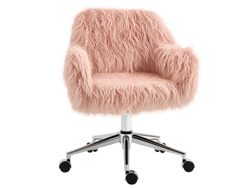  Fauteuil direction pivotant, coiffeuse, fausse fourrure, roseargent, 57x60x75-85 cm.  - Conforama A