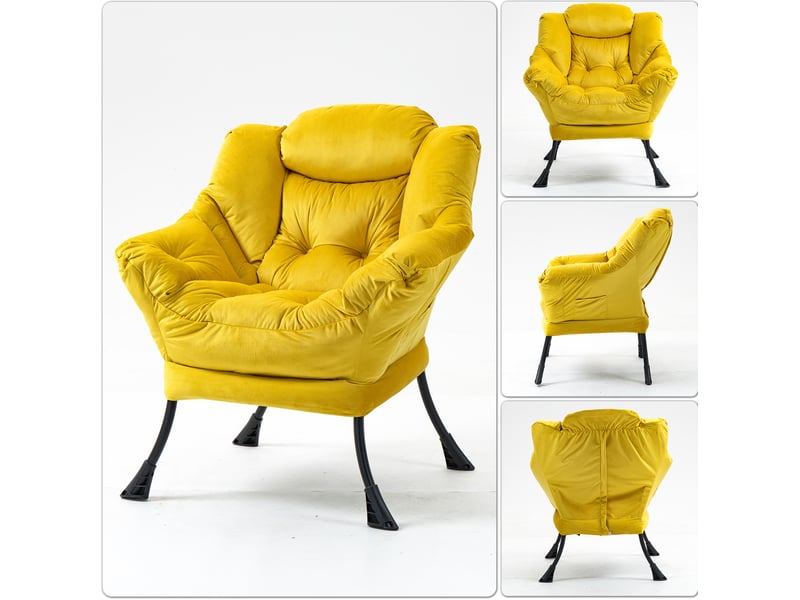  Fauteuil relax ulevr jaune avec poche latérale, structure en métal, 75 x 80 x 85 cm, rembourrage en coton pp et revêtement velours  - Conforama E