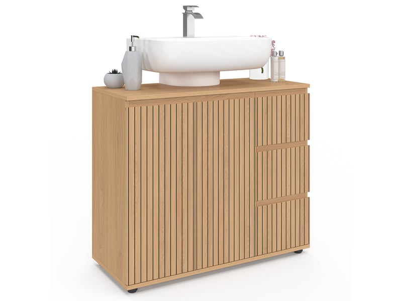  Meuble sous lavabo salle de bain victor avec placard et 3 tiroirs effet lattes  - Conforama A