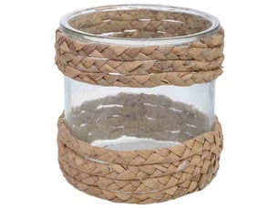 Bougeoir en verre recouvert de fibres naturelles marron d14.5x15h cm