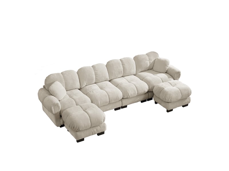  Canapé u 4 places modulaire en chenille - avec 2 ottomans mobiles, design élégant, hellkhaki  - Conforama A