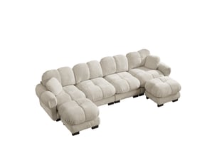 Canapé u 4 places modulaire en chenille - avec 2 ottomans mobiles, design élégant, hellkhaki