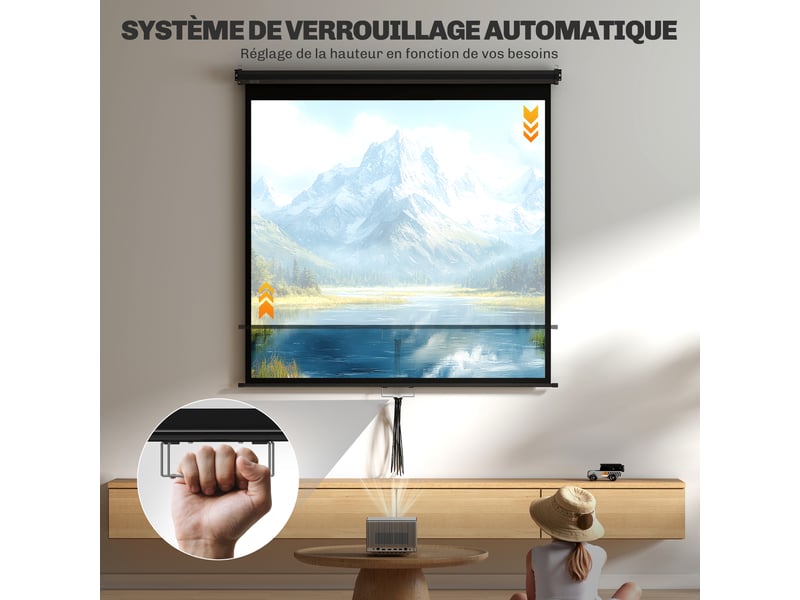  Écran de projection tv et home cinema de 85 pouces projecteur vidéo 1:1 4k hd, 146l x 146h cm  - Conforama A