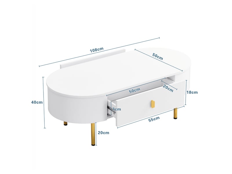  Table basse 108x50x40 cm blanche et dorée avec 2 tiroirs  - Conforama C