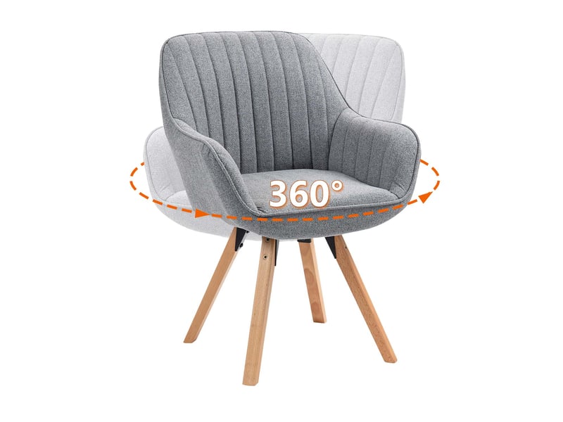  Chaise salle à manger scandinave fauteuil coiffeuse siège pivotant avec accoudoirs rembourré en tissu pieds en bois massif, gris  - Conforama R