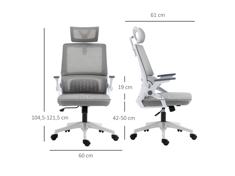  Fauteuil de bureau ergonomique, chaise bureau, maille, 60x61x121.5cm, gris  - Conforama E