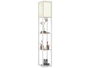 Lampadaire avec étagère, 3 compartiments, dimensions compactes, mdf, blanc