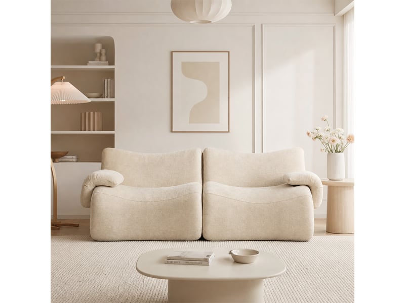 Canapé 2 places, revêtement en tissu chenille, sans assemblage, beige - Conforama D