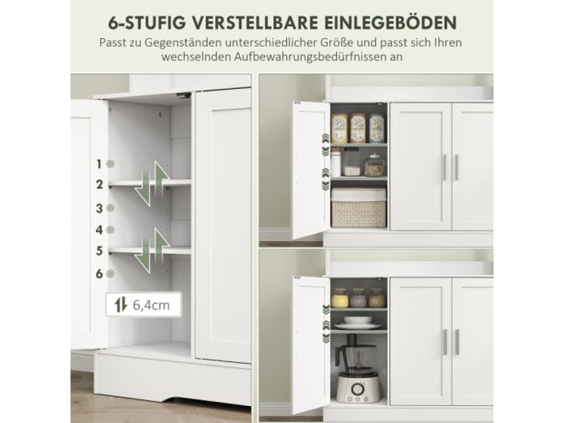 Meuble cuisine blanc scandinave, 4 compartiments, étagères réglables et portes vitrées, rangement moderne - Conforama E