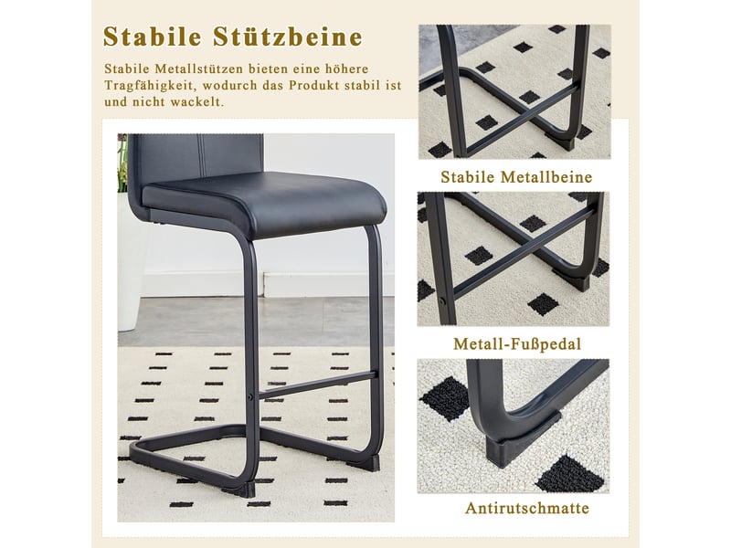  Lot de 2 tabourets de bar avec repose-pieds - lpospi - dossier et assise, cuisinerestauration - simili cuir noir  - Conforama E