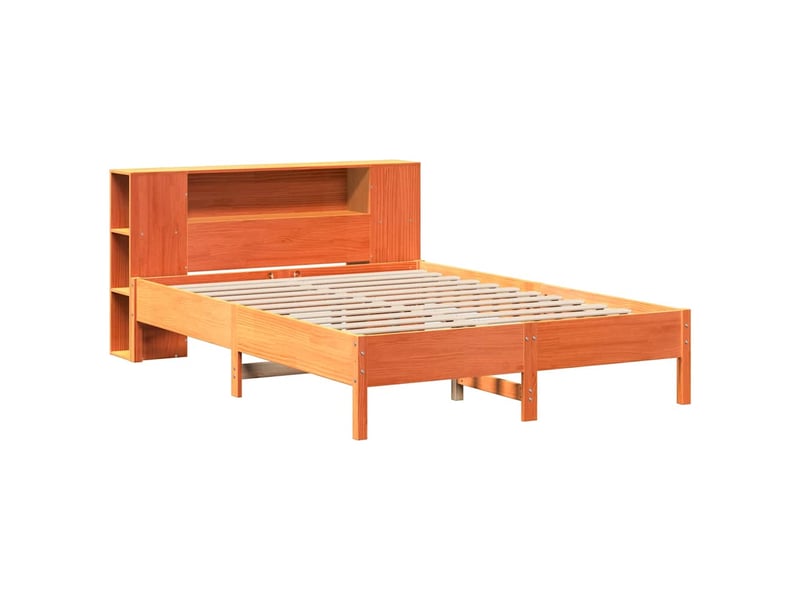 Lit adulte, lit double, lit bibliothèque sans matelas marron 140x190cm pin massif cf17984  - Conforama C