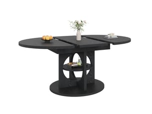 Table à manger extensible 110150x110x76 cm ronde à ovale avec rangement en mdf noir