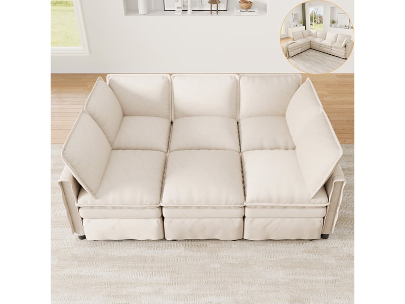  Canapé d'angle gauche fixe 6 places tissu beige  - Conforama D