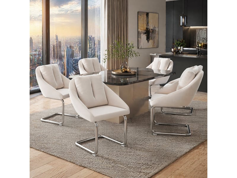  Lot de 6 chaises de salle à manger pivotantes en velours beige  - Conforama D