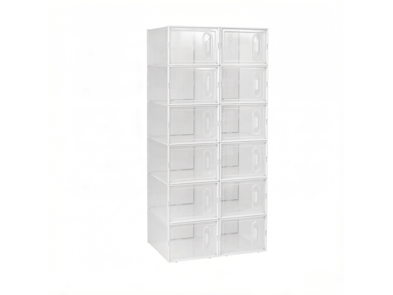  Meuble à chaussures avec 12 boîtes empilables transparentes et portes frontales pour chambre, 25 × 35,5 × 18,5 cm  - Conforama A