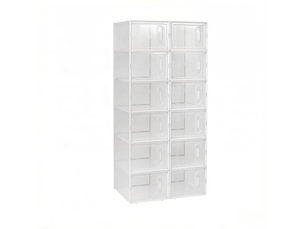 Meuble à chaussures avec 12 boîtes empilables transparentes et portes frontales pour chambre, 25 × 35,5 × 18,5 cm