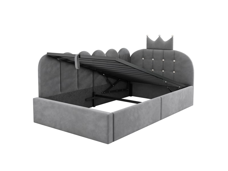  Canapé-lit pour enfant 90 x 200 cm, avec rangement hydraulique, en velours, gris  - Conforama R