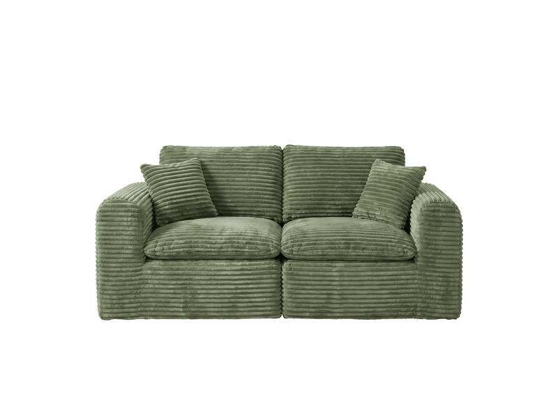 Canapé modulable 3 places en velours côtelé vert, canapé d’angle en l convertible en lit d’appoint, mousse et ressorts - Conforama C