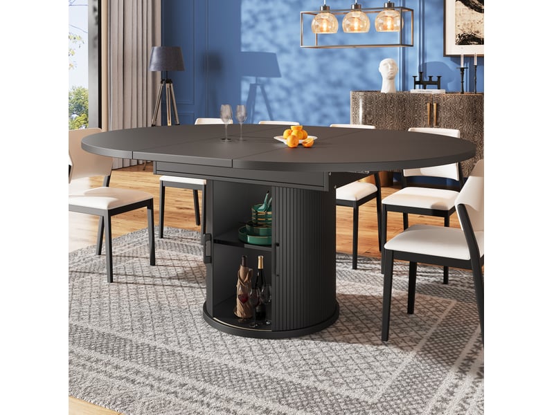 Table à manger extensible 118(158)x118x76.8 cm avec rangement en mdf noir - Conforama C